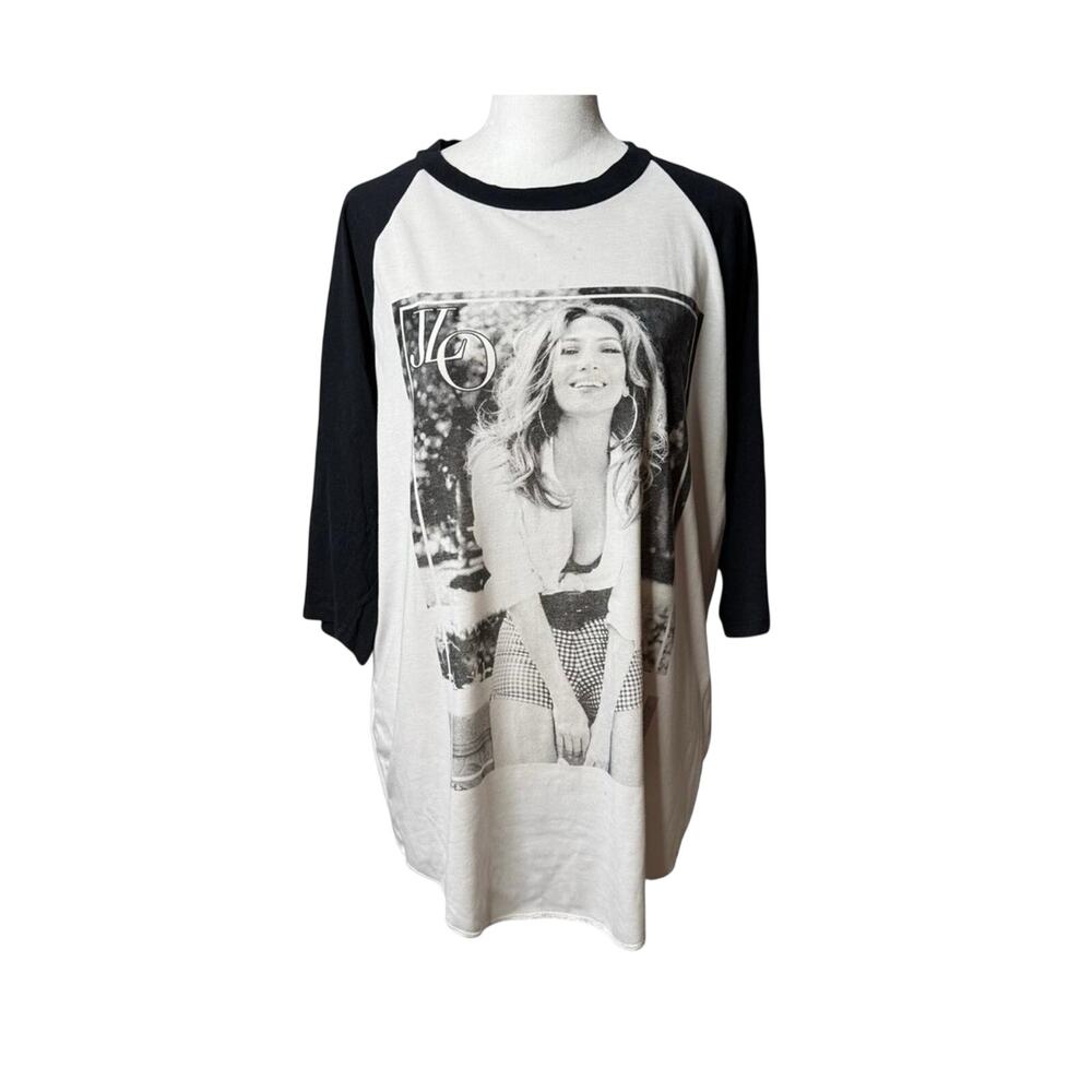 JLO Jennifer Lopez Tour Merch Raglan Tee Black White Medium